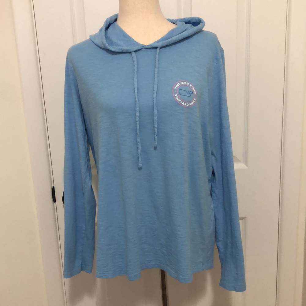 Vineyard Vines Light Blue Lightweight Cotton Hoodie Whale Logo